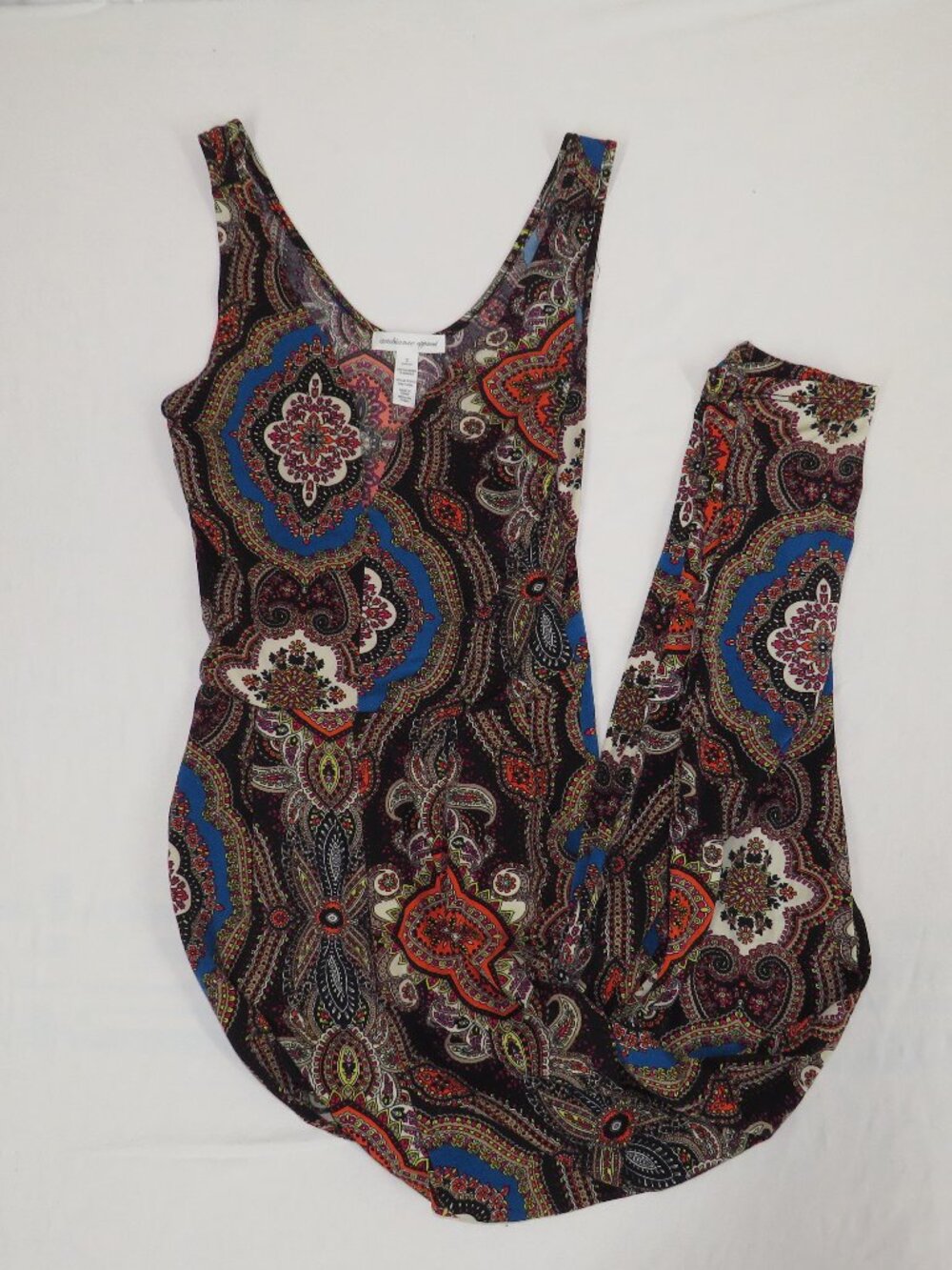 Ambiance Apparel Paisley Stretch Romper S – Boho Festival One‑Piece w/ Pockets